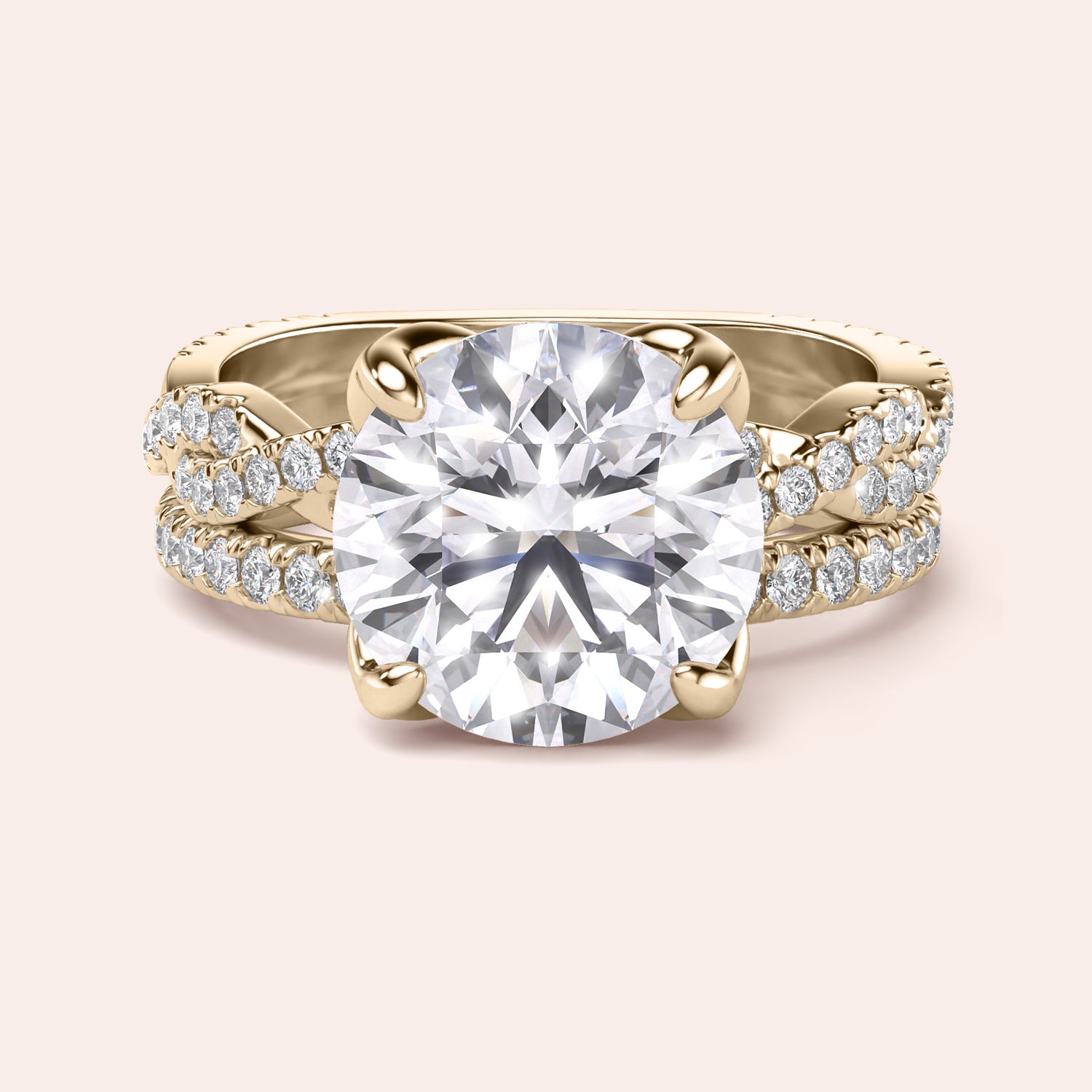 Radiant-cut diamond engagement ring with side stone accents in 14K yellow gold, displayed on a neutral background.