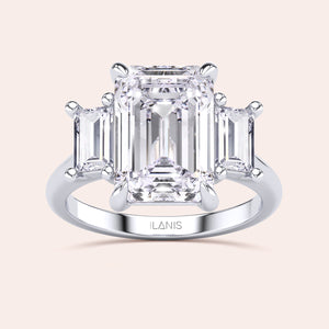 Radiant cut diamond engagement ring in 14K or 18K white gold or platinum with Pave diamond band, front view.