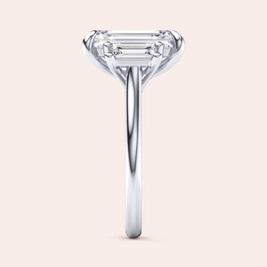 Radiant cut diamond engagement ring in 14K or 18K white gold or platinum with Pave diamond band, front view.