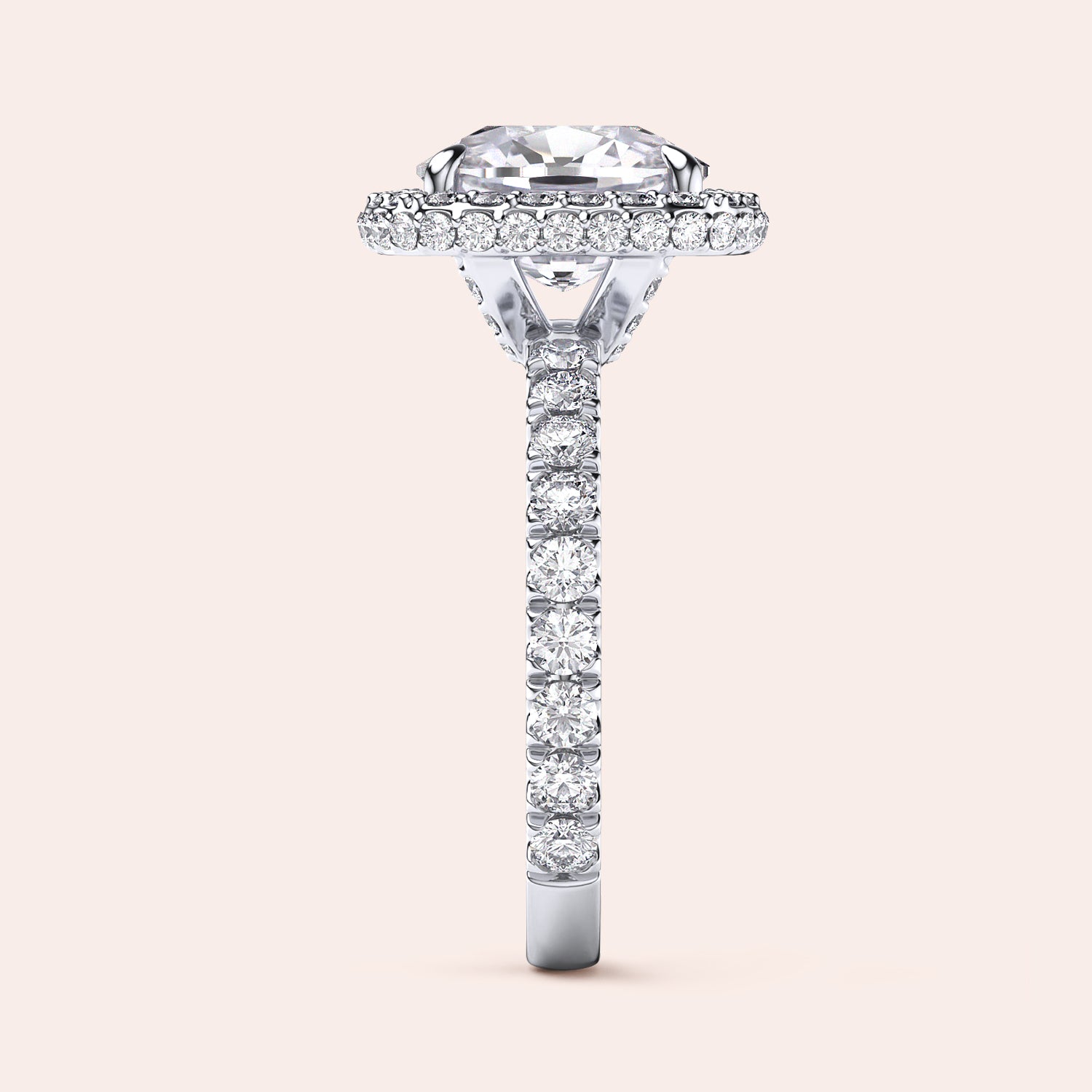 Radiant cut diamond engagement ring in 14K or 18K white gold or platinum with Pave diamond band, front view.|

#14KRecycledWhiteGold
#18KRecycledWhiteGold








#Platinum