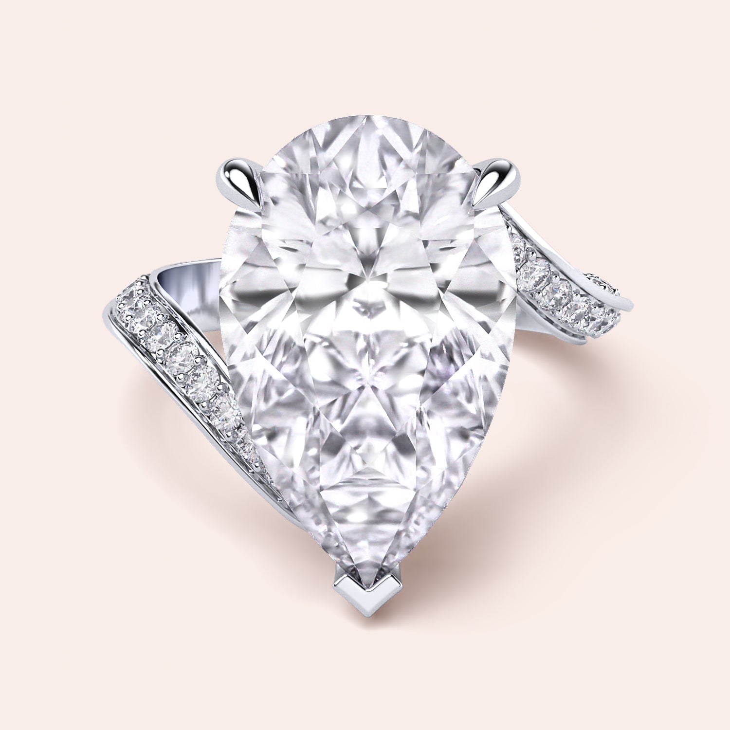 Elegant pear-shaped diamond engagement ring in 14K/18K gold or platinum, featuring a sparkling diamond-studded band.|

#14KRecycledWhiteGold
#18KRecycledWhiteGold








#Platinum