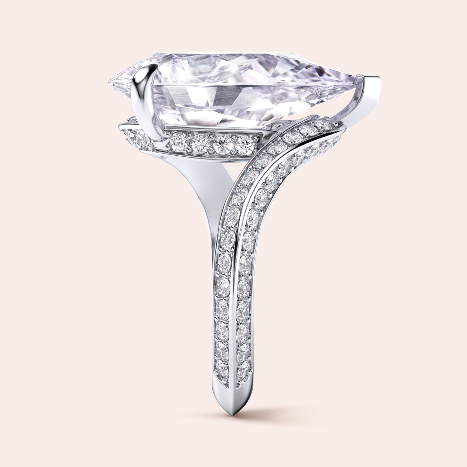 Elegant pear-shaped diamond engagement ring in 14K/18K gold or platinum, featuring a sparkling diamond-studded band.|

#14KRecycledWhiteGold
#18KRecycledWhiteGold








#Platinum