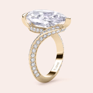 Exquisite pear-shaped diamond ring in 14K/18K gold or platinum, adorned with halo diamond accents for an elegant touch.