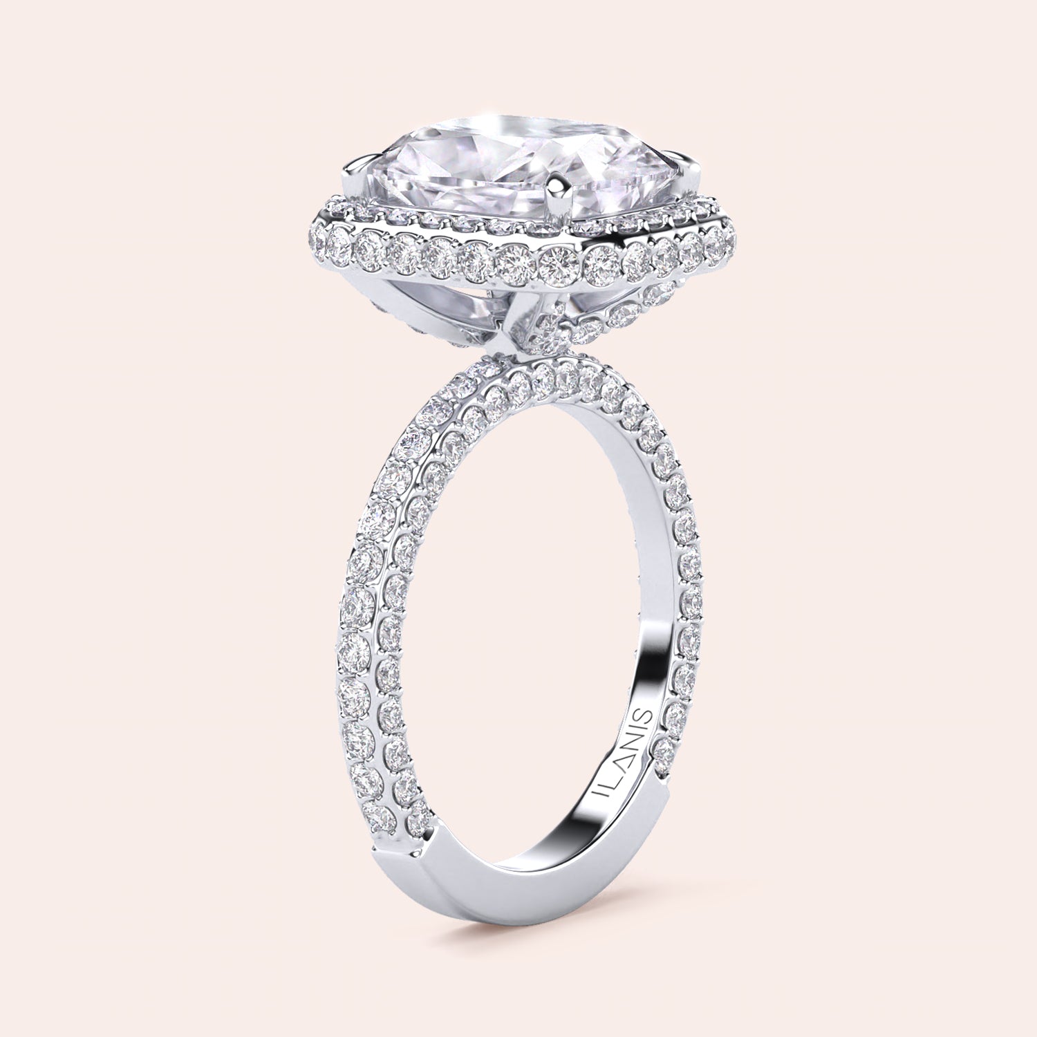 Radiant cut diamond engagement ring in 14K or 18K white gold or platinum with Pave diamond band, front view.|

#14KRecycledWhiteGold
#18KRecycledWhiteGold








#Platinum