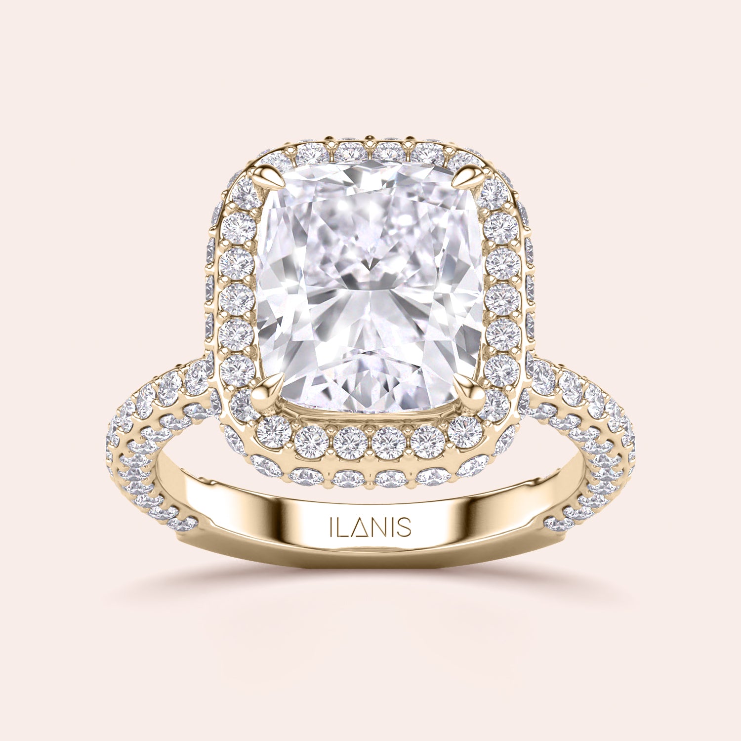 Radiant-cut diamond engagement ring with side stone accents in 14K yellow gold, displayed on a neutral background.|




#14KRecycledYellowGold
#18KRecycledYellowGold





