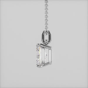 A detailed video of a radiant-cut diamond solitaire pendant in a refined white gold basket setting. The secure design allows maximum light reflection for a breathtaking shimmer.
