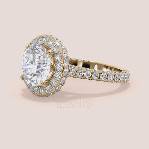 White gold round halo engagement ring  diamond pavé band bridal jewelry video 