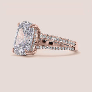 Rose Gold 14K Xena Cushion Hidden Halo Split Shank 3D Pave Engagement Ring - Elegant design for timeless romance.