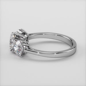 Elegant three-stone diamond wedding band in 14K/18K white gold or platinum, featuring round brilliant-cut diamonds.