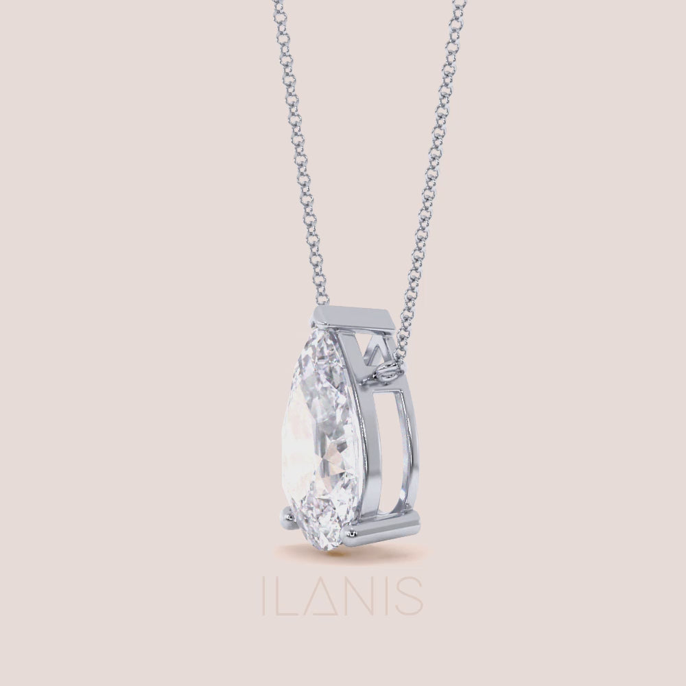 White gold pear diamond solitaire necklace, elegant teardrop pendant on delicate chain, timeless everyday luxury gift | #14KRecycledWhiteGold #18KRecycledWhiteGold #Platinum