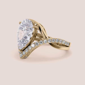 Elegant engagement ring with radiant emerald-cut diamond, set in 14K, 18K gold, or platinum, featuring sparkling accent stones.