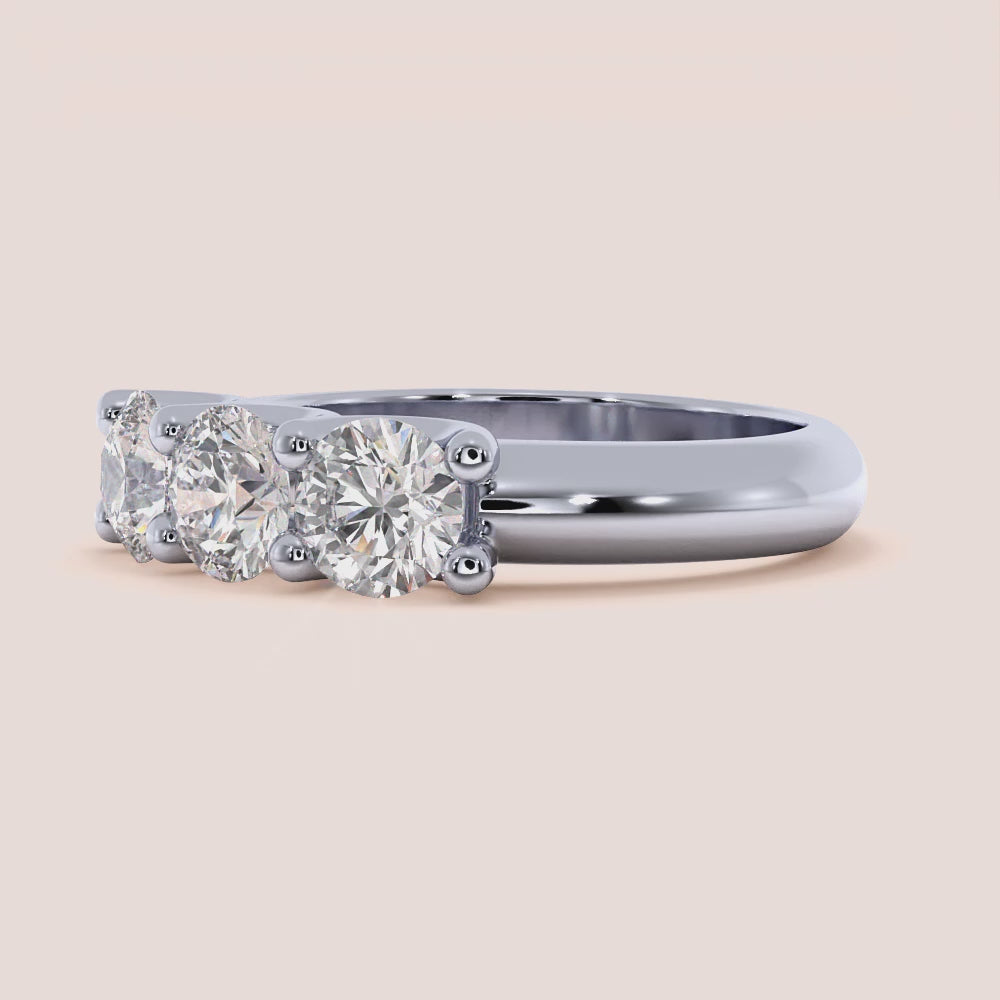 Elegant 14K/18K white gold three stone U-prong wedding band, featuring exquisite craftsmanship, ideal for celebrations of love. |
 #14KRecycledWhiteGold
 #18KRecycledWhiteGold
 
 
 
 
 #Platinum
