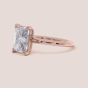 "Rose Gold 14K Zena Radiant Classic Solitaire Engagement Ring, a timeless piece for love and commitment, perfect for any occasion.
