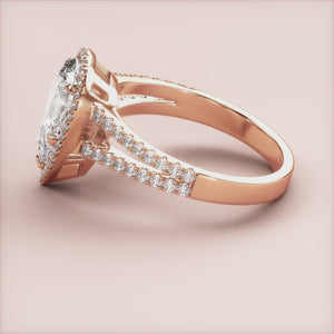 "Rose Gold 14K Pear Halo Split Shank Cathedral Pave Band Engagement Ring - Elegant luxury for lasting love.