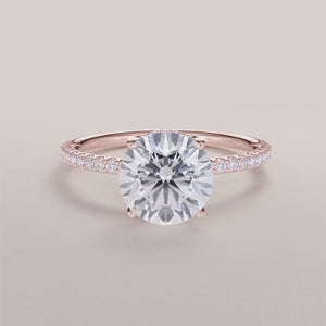 "14K Rose Gold Orion Round Wrapped Hidden Halo Pave Band Engagement Ring, exquisite design for timeless elegance and romance.