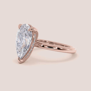 14K Rose Gold OONA Pear Hidden Halo Solitaire Engagement Ring - Elegant plain band design, perfect for special moments.  