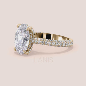 Video of Oval diamond engagement ring in rose gold with pavé band and hidden halo setting 