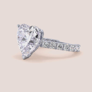 "White Gold 14K/18K hidden halo engagement ring with diamond accents, heart shape design ideal for romantic proposals.