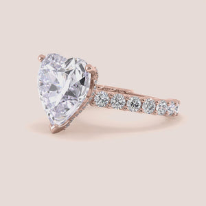 "Rose Gold 14K/18K Willow Heart Engagement Ring with Hidden Halo and Diamond Accents, a stunning choice for forever love.