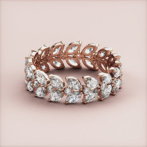 Stunning 14K/18K rose gold marquise two-row eternity wedding band, featuring exquisite diamond detailing. 