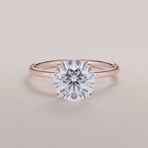 "14K Rose Gold Saros Round Wrapped Hidden Halo Engagement Ring with Plain Band, elegant and timeless design for a perfect proposal.