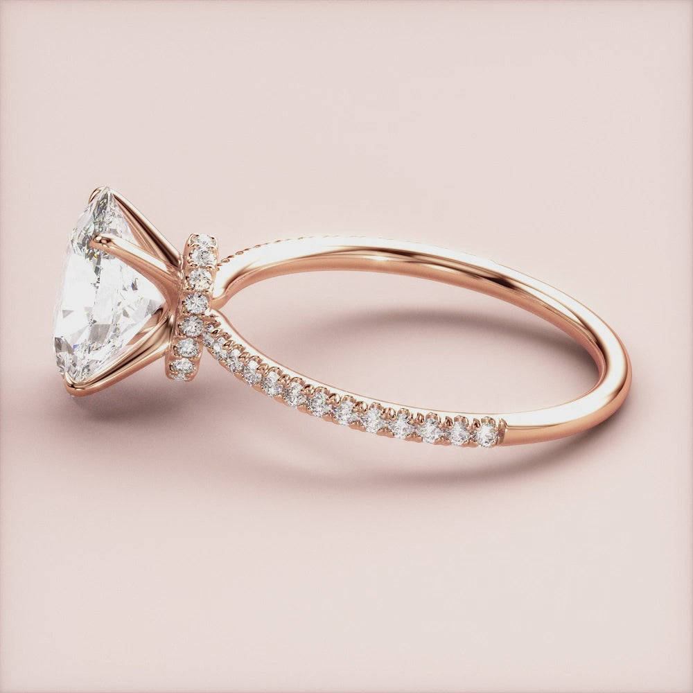 "Rose Gold 14K oval solitaire halo collar engagement ring with pave band, a stunning choice for timeless elegance.|







#14KRecycledRoseGold
#18KRecycledRoseGold


"
