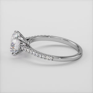 "14K White Gold Dawn Round Solitaire Pave Cathedral Engagement Ring, elegant vintage design perfect for special moments.