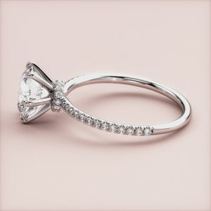 "Round solitaire halo collar pave band engagement ring in 14K White Gold â€” stunning vintage design for timeless elegance.