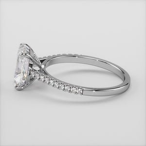 "14K white gold Electra radiant solitaire pave cathedral engagement ring, featuring a stunning diamond centerpiece for a timeless look.