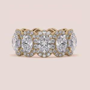 Elegant 14K or 18K yellow gold eternity wedding band featuring marquise-cut diamonds in a trellis design, showcasing exquisite craftsmanship. 