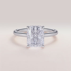 "White Gold 14K Radiant Hidden Halo Engagement Ring with Invisible Gallery and Plain Band â€“ Elegant and Timeless Design