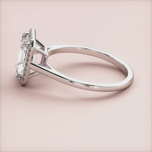 "14K White Gold Neoma Radiant Halo Cathedral Engagement Ring with a Plain Band, perfect for timeless elegance and love.