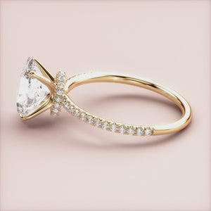 "Stunning 14K Yellow Gold oval solitaire halo collar pave band engagement ring, perfect for timeless elegance and special moments.