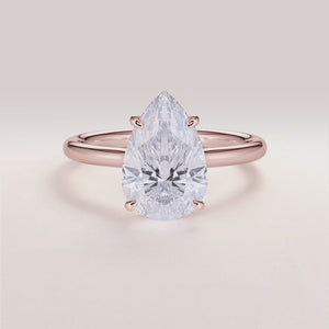 "Rose Gold 14K Pear Engagement Ring with Invisible Gallery and Hidden Halo, Perfect for Timeless Elegance.