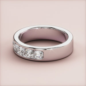 14K/18K Gold or Platinum Channel-Set Round Diamond Wedding Band, elegant half eternity design with stunning sparkle. 