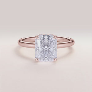 14K Rose Gold Jupiter Radiant Engagement Ring with Invisible Gallery and Hidden Halo, Elegant Plain Band Design.

#14KRecycledRoseGold
#18KRecycledRoseGold


"
