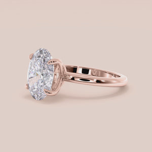 "14K Rose Gold Demi Oval Tulip Mount Solitaire Engagement Ring with Plain Band, elegant and timeless design for modern couples.