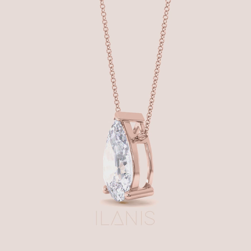 Rose gold pear diamond solitaire necklace, elegant teardrop pendant on delicate chain, timeless everyday luxury gift | #14KRecycledRoseGold #18KRecycledRoseGold

