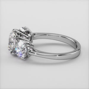 Elegant 14K or 18K gold or platinum wedding band featuring three round diamonds, embodying luxury and timeless beauty. 