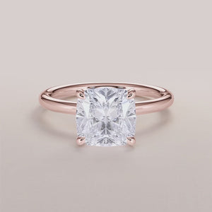 14K Rose Gold Astrid Cushion Classic Solitaire Engagement Ring with Round Brilliant Diamond in Six-Prong Setting.