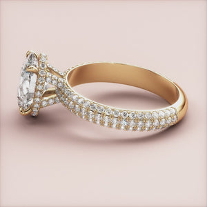 Elegant 14K yellow gold engagement ring with marquise-cut diamond and pave-set accents, perfect for special occasions.