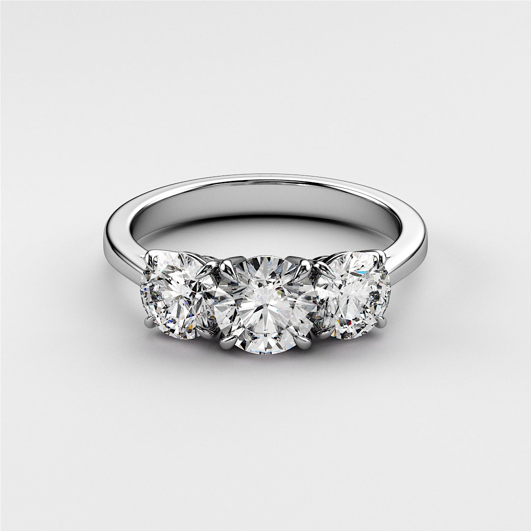Three-stone round diamond wedding band in 14K/18K gold or platinum, featuring brilliant diamonds, not worn on a model.Elegant oval diamond solitaire engagement ring in 14K or 18K rose gold, featuring a hidden halo and plain band.|

#14KRecycledWhiteGold
#18KRecycledWhiteGold
#Platinum