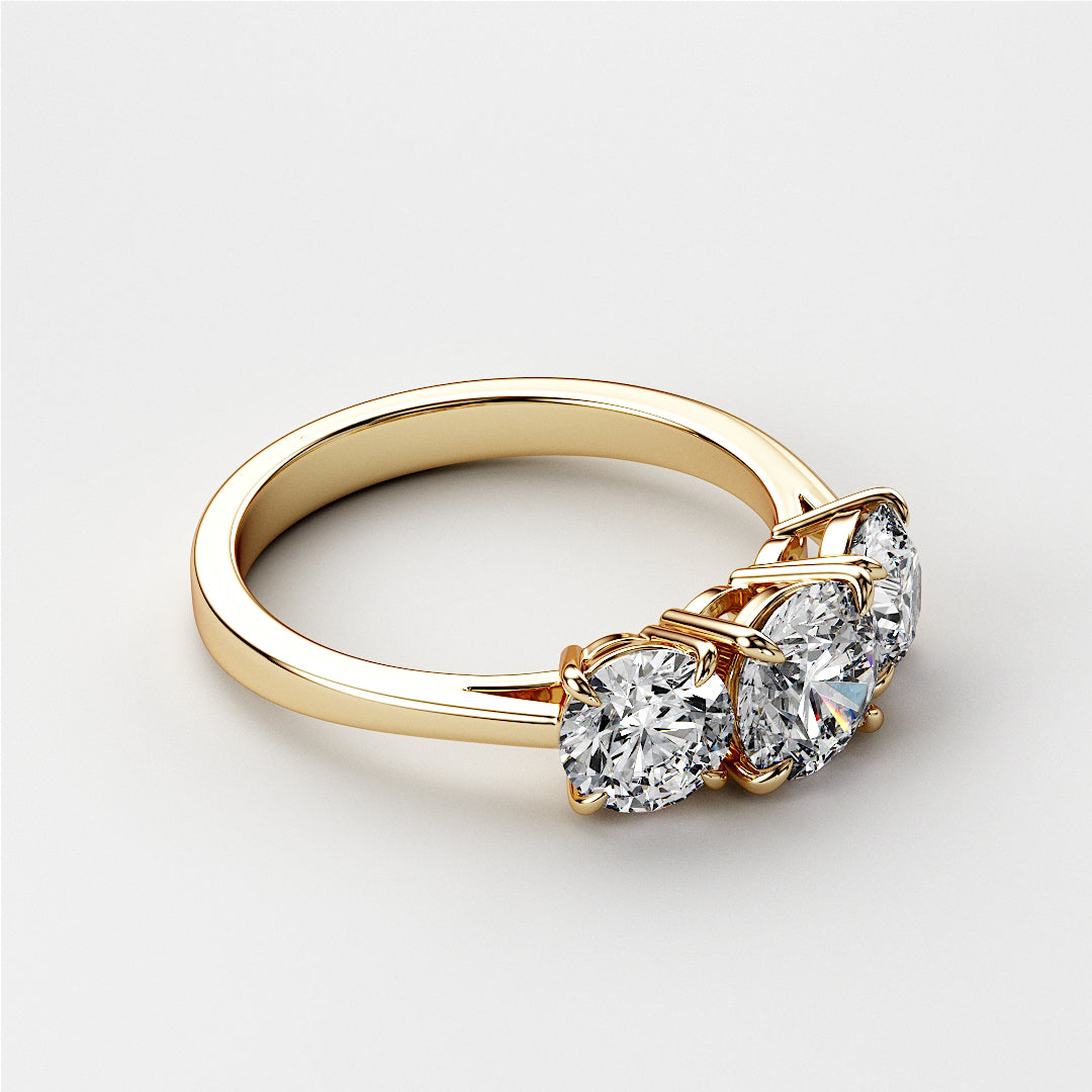 Elegant three-stone diamond wedding band in 14K/18K white gold or platinum, featuring round brilliant-cut diamonds.