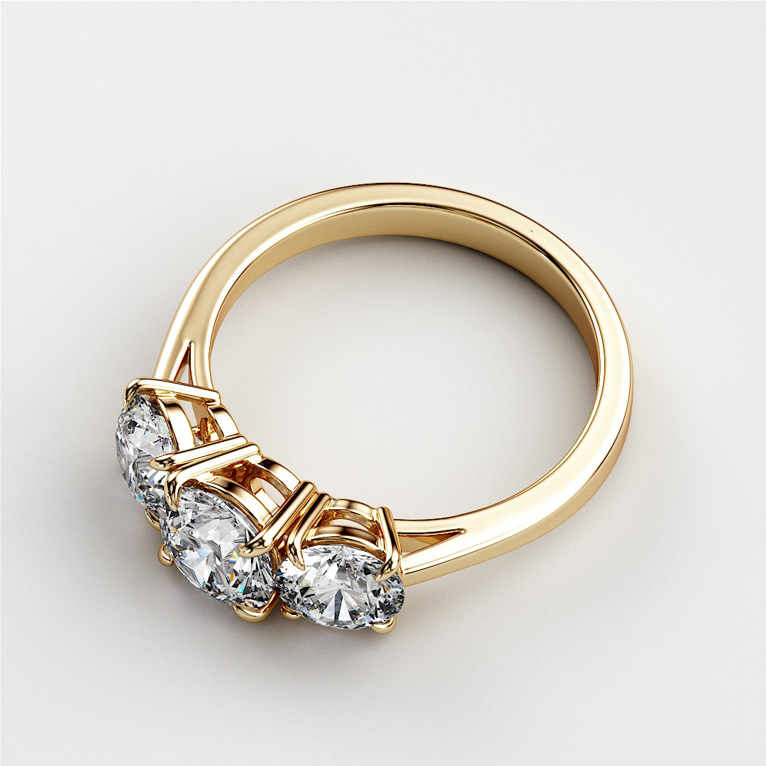 Elegant 14K or 18K Gold or Platinum Three-Stone Wedding Band with Round Brilliant Diamonds