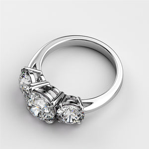 Elegant three-stone white gold wedding band featuring round diamonds, available in 14K or 18K and platinum. 