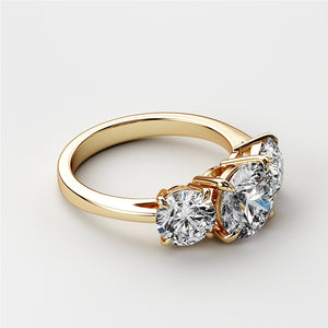 Elegant 14K or 18K gold or platinum wedding band featuring three round diamonds, embodying luxury and timeless beauty. 