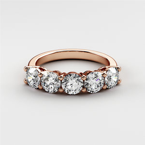 Rose gold wedding band featuring five marquise-cut diamonds, available in 14K, 18K or platinum, showcasing elegant craftsmanship. 