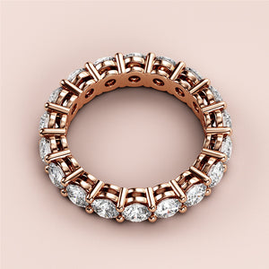 14K rose gold eternity band set with round brilliant-cut diamonds, perfect for wedding or anniversary celebrations. 