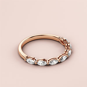 Elegant rose gold wedding band featuring marquise-cut diamonds in 14K or 18K, perfect for eternal love. 