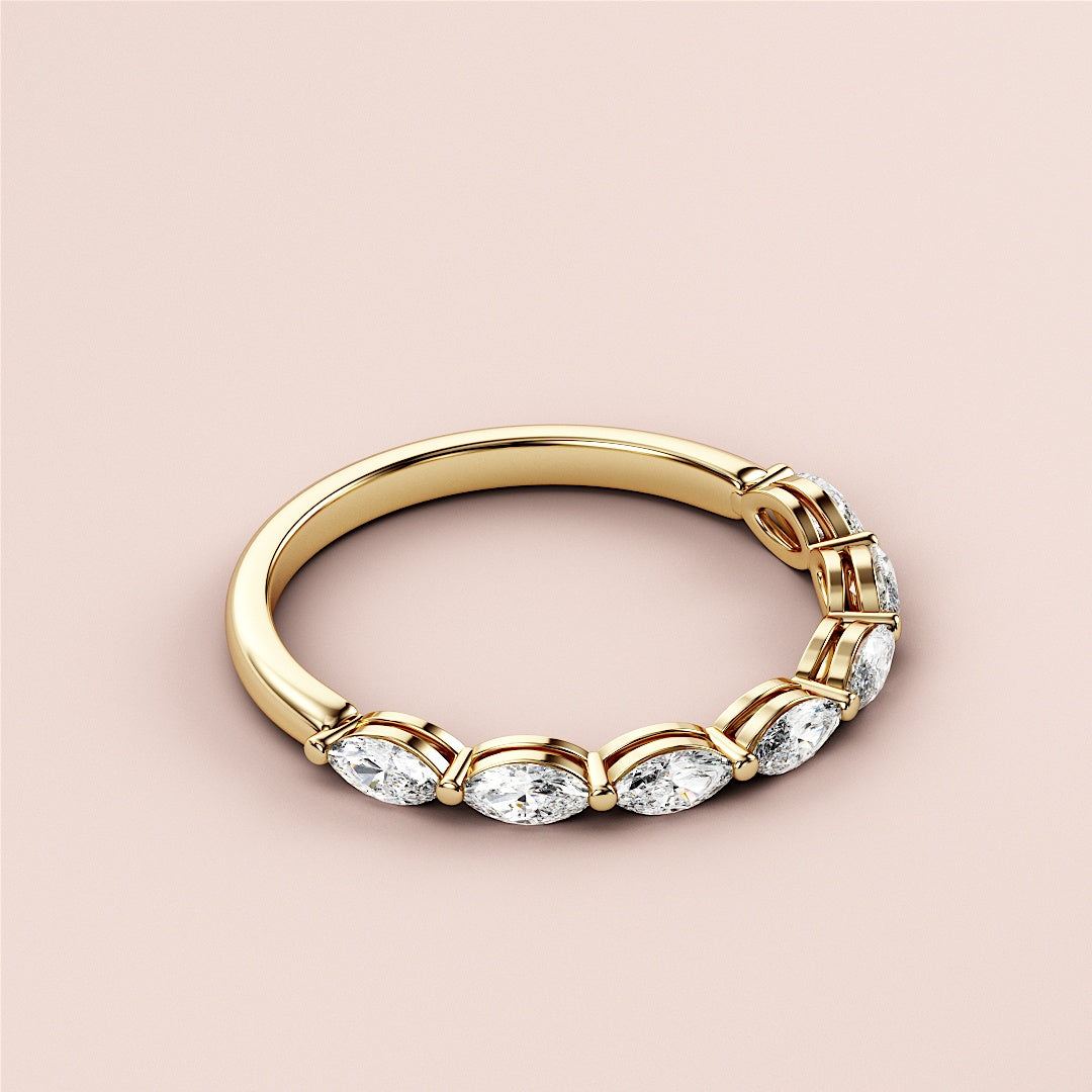 Marquise diamond wedding band in 14K/18K gold or platinum, half-eternity design with shared prongs for a stunning look. |
 
 
 #14KRecycledYellowGold
 #18KRecycledYellowGold